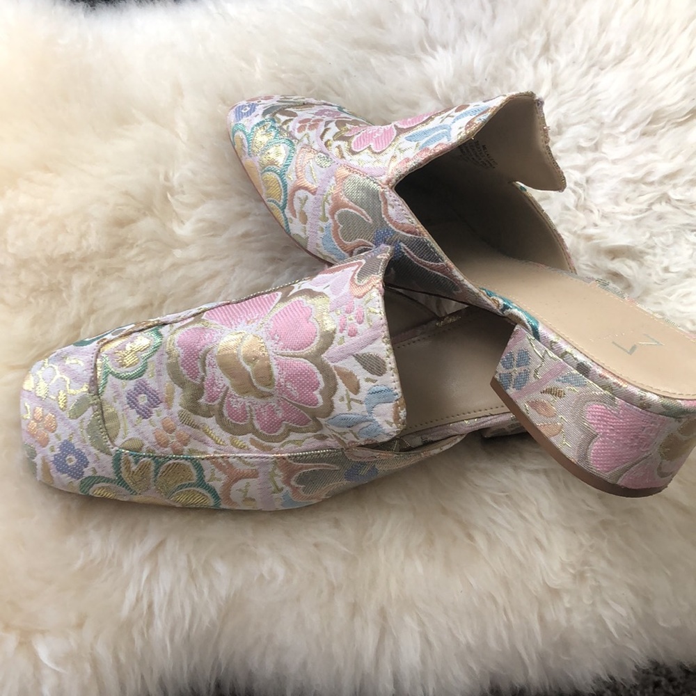 MARC FISHER Lailey Pink Floral Jacquard Mules